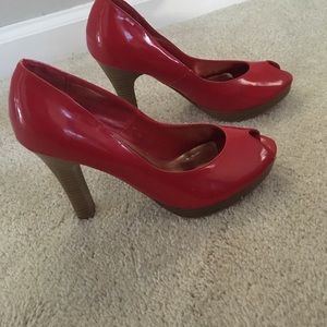 Red patent heels